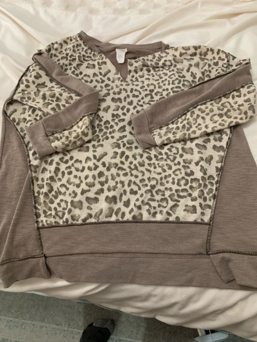 BiBi Cream and Brown Leopard-Print Top with Brown Trim
